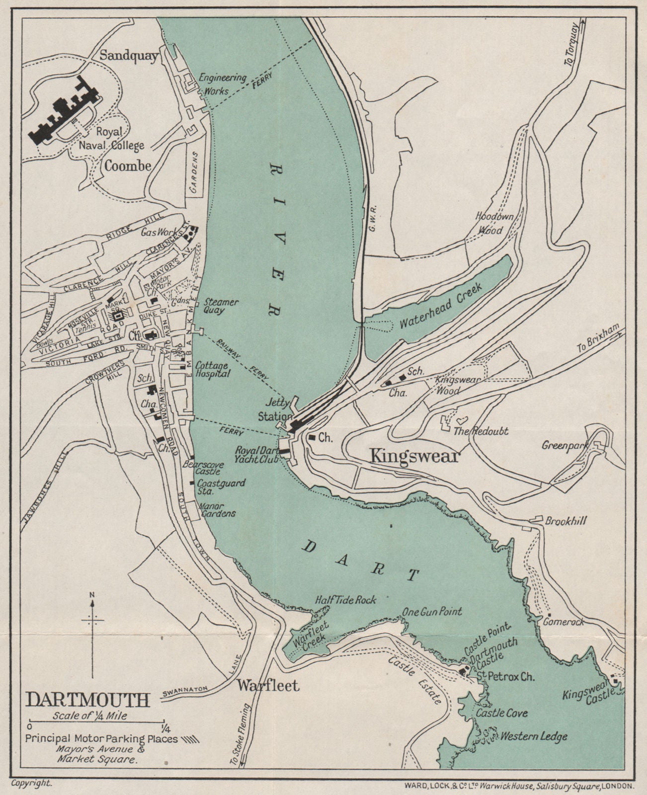 DARTMOUTH vintage city/town plan. Devon. WARD LOCK 1932 old vintage map chart